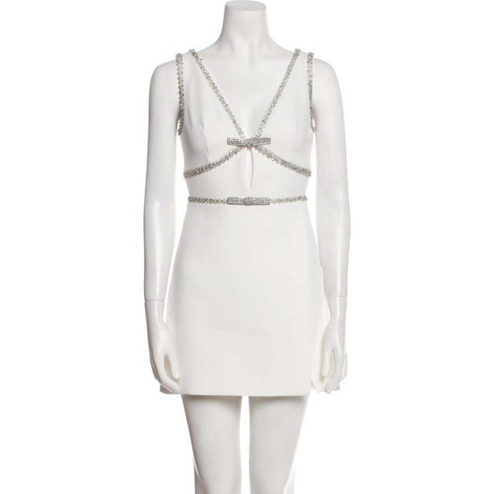 Self-Portrait White Mini Dress with Silver Details